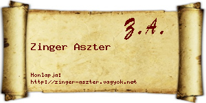 Zinger Aszter névjegykártya
